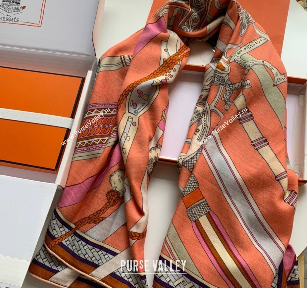 Hermes Stirrup Cashmere Silk Sqaure Shawl Scarf 140cm Orange 2024 0130 (WNS-24013022)