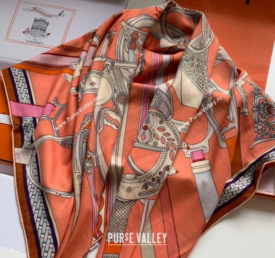 Hermes Stirrup Cashmere Silk Sqaure Shawl Scarf 140cm Orange 2024 0130 (WNS-24013022)