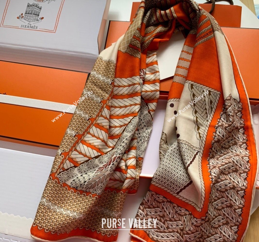 Hermes Dressage Tressage Cashmere Silk Sqaure Shawl Scarf 140cm Orange 2024 0130 (WNS-24013024)