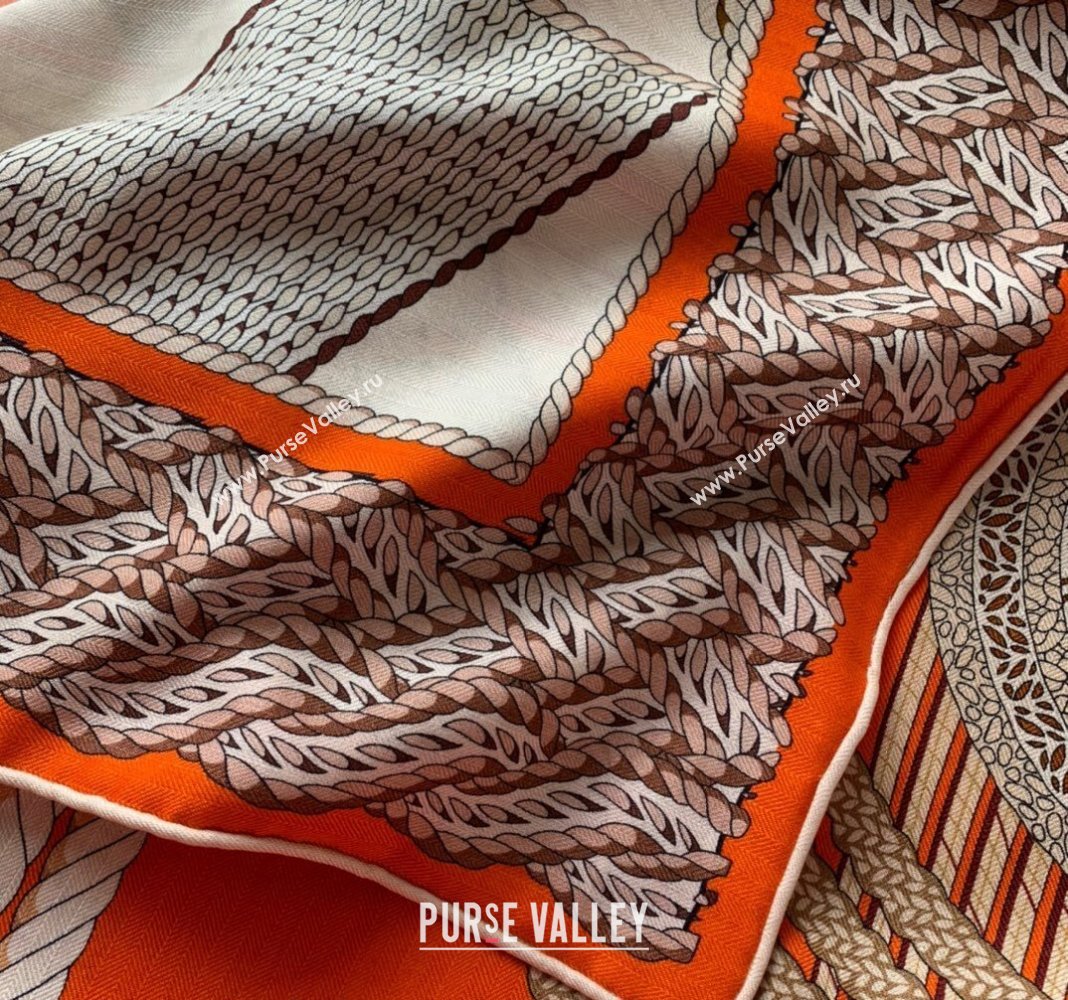 Hermes Dressage Tressage Cashmere Silk Sqaure Shawl Scarf 140cm Orange 2024 0130 (WNS-24013024)