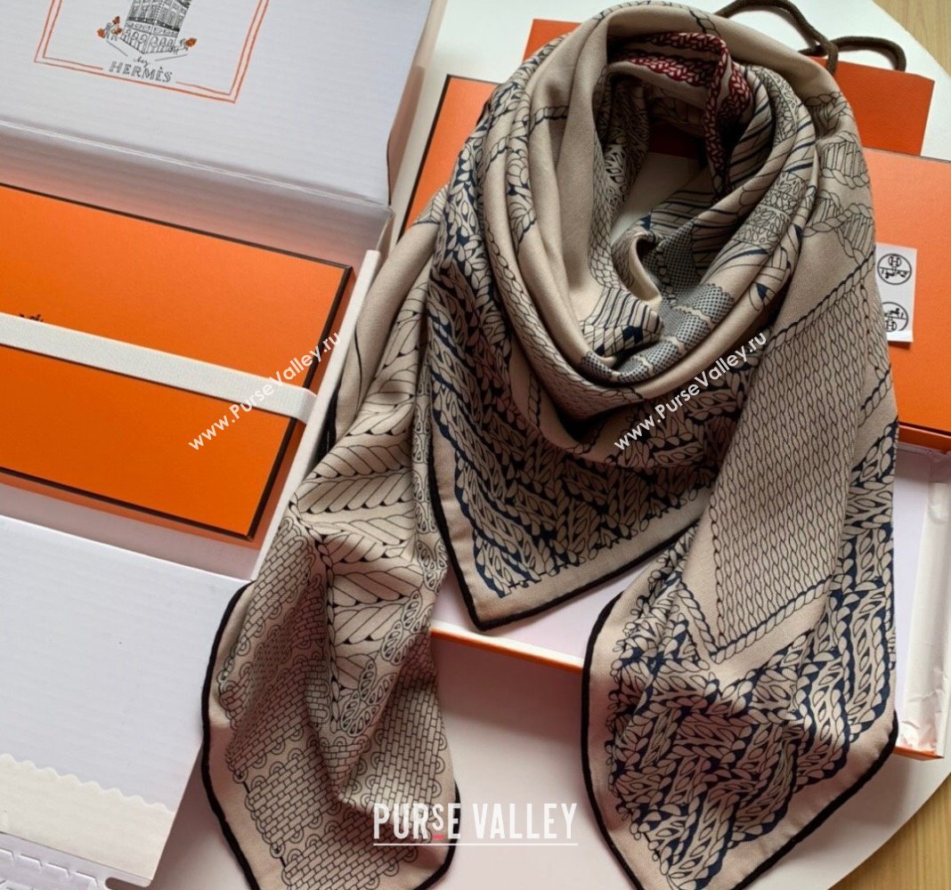 Hermes Dressage Tressage Cashmere Silk Sqaure Shawl Scarf 140cm Beige 2024 0130 (WNS-24013027)