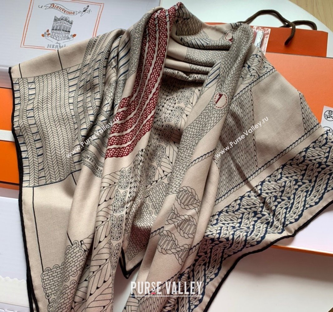 Hermes Dressage Tressage Cashmere Silk Sqaure Shawl Scarf 140cm Beige 2024 0130 (WNS-24013027)