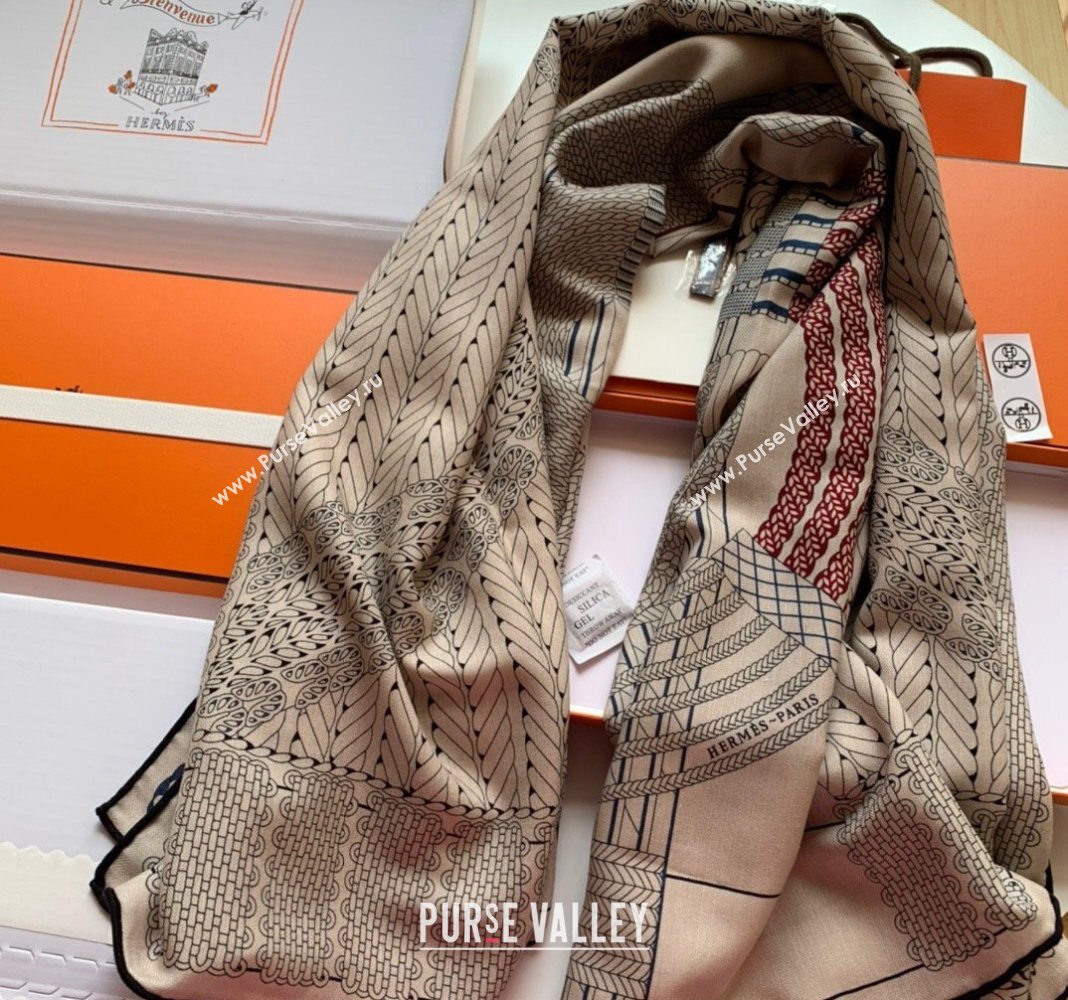 Hermes Dressage Tressage Cashmere Silk Sqaure Shawl Scarf 140cm Beige 2024 0130 (WNS-24013027)