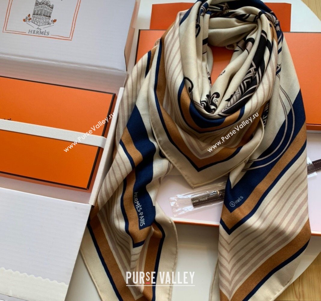 Hermes Ownership Seal Cashmere Silk Sqaure Shawl Scarf 140cm Beige 2024 0130 (WNS-24013028)