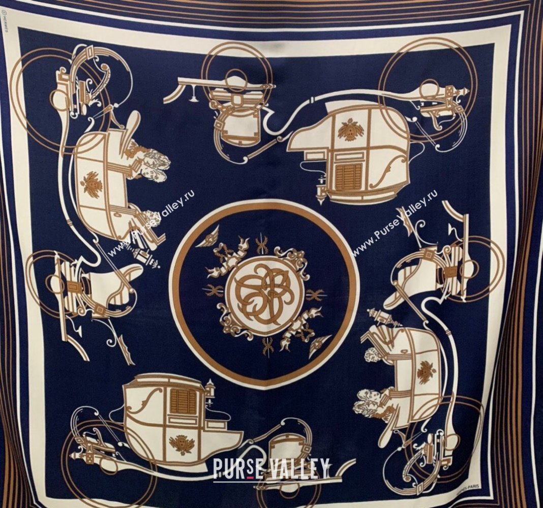 Hermes Cashmere Silk Sqaure Shawl Scarf 140cm Navy Blue 2024 0130 (WNS-24013029)