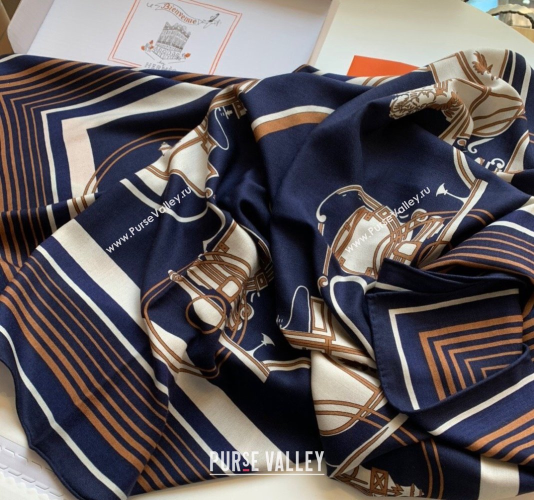 Hermes Cashmere Silk Sqaure Shawl Scarf 140cm Navy Blue 2024 0130 (WNS-24013029)