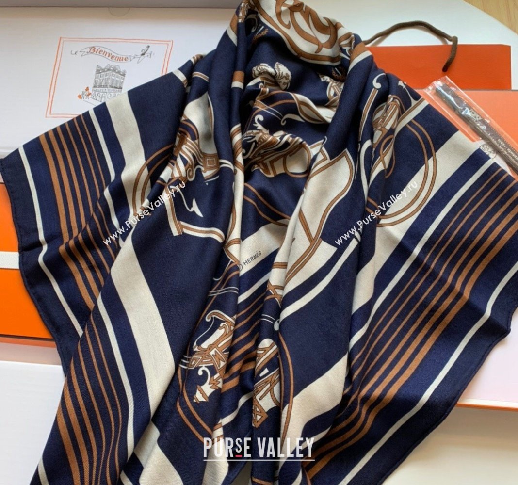 Hermes Cashmere Silk Sqaure Shawl Scarf 140cm Navy Blue 2024 0130 (WNS-24013029)