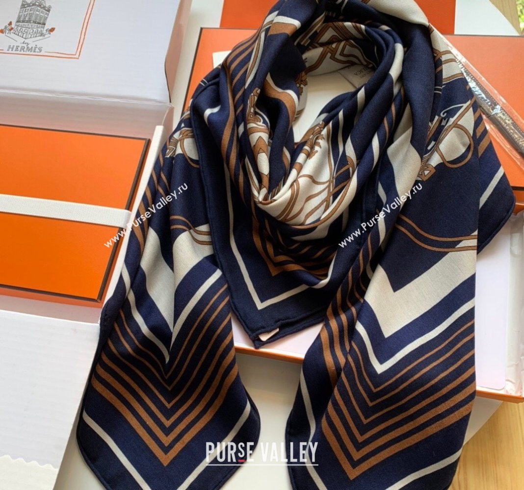 Hermes Cashmere Silk Sqaure Shawl Scarf 140cm Navy Blue 2024 0130 (WNS-24013029)