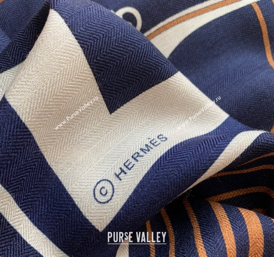 Hermes Cashmere Silk Sqaure Shawl Scarf 140cm Navy Blue 2024 0130 (WNS-24013029)