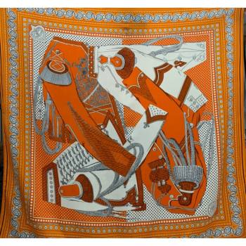 Hermes Zouaves et Dragons Bandana Cashmere Silk Sqaure Shawl Scarf 140cm Orange 2024 0130 (WNS-24013007)