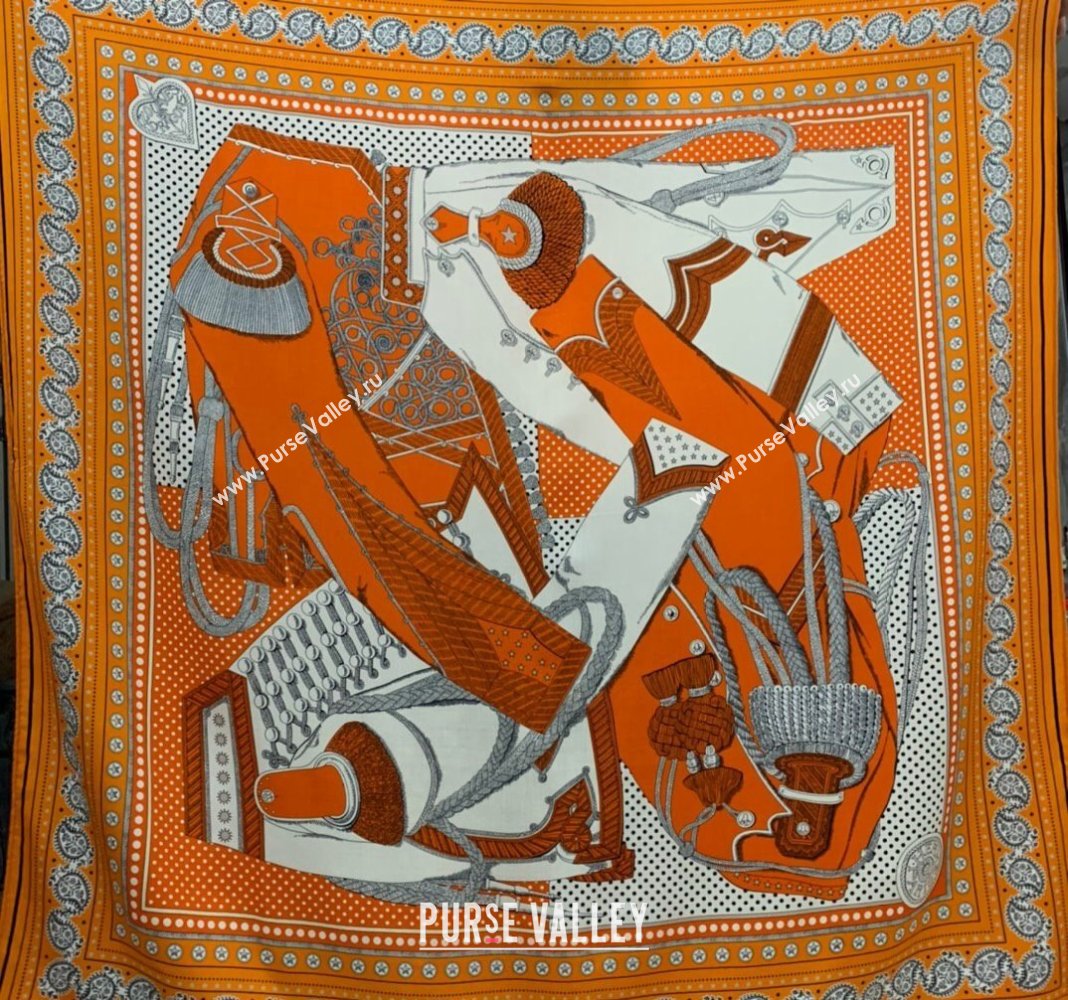 Hermes Zouaves et Dragons Bandana Cashmere Silk Sqaure Shawl Scarf 140cm Orange 2024 0130 (WNS-24013007)