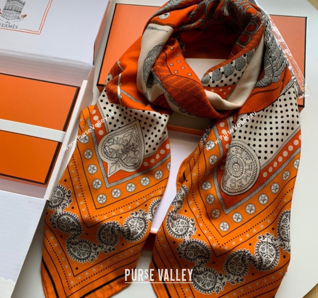 Hermes Zouaves et Dragons Bandana Cashmere Silk Sqaure Shawl Scarf 140cm Orange 2024 0130 (WNS-24013007)