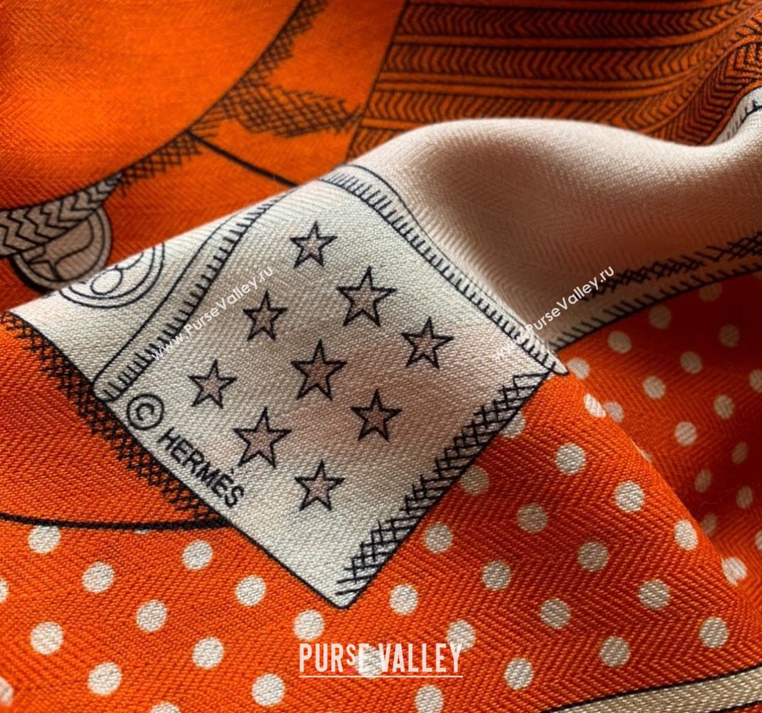 Hermes Zouaves et Dragons Bandana Cashmere Silk Sqaure Shawl Scarf 140cm Orange 2024 0130 (WNS-24013007)