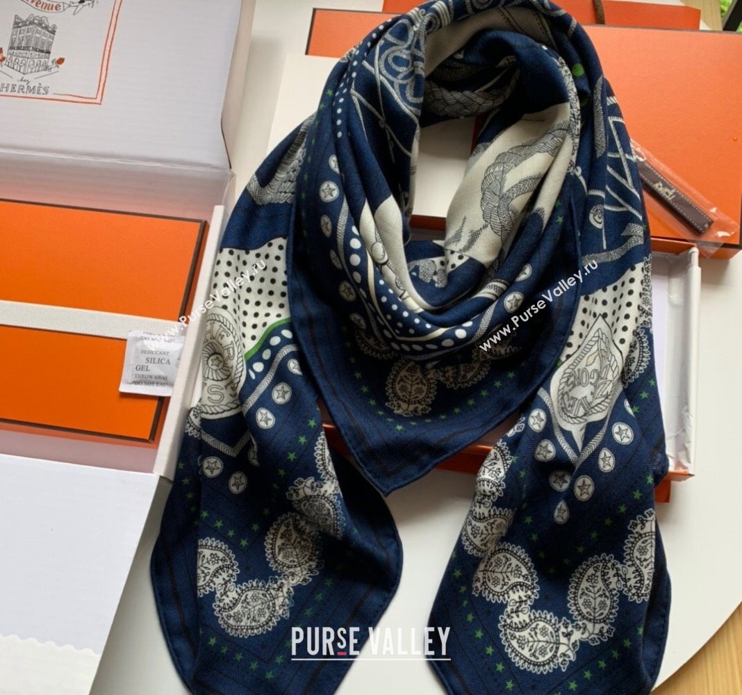 Hermes Zouaves et Dragons Bandana Cashmere Silk Sqaure Shawl Scarf 140cm Navy Blue 2024 0130 (WNS-24013008)