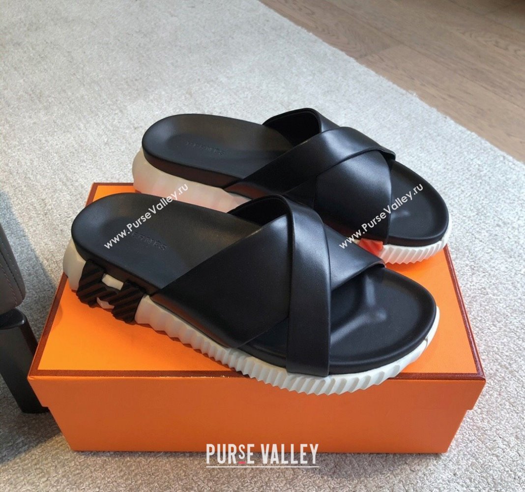 Hermes Infra Slide Sandals in Nappa Leather Black 2024 (XC-240226085)