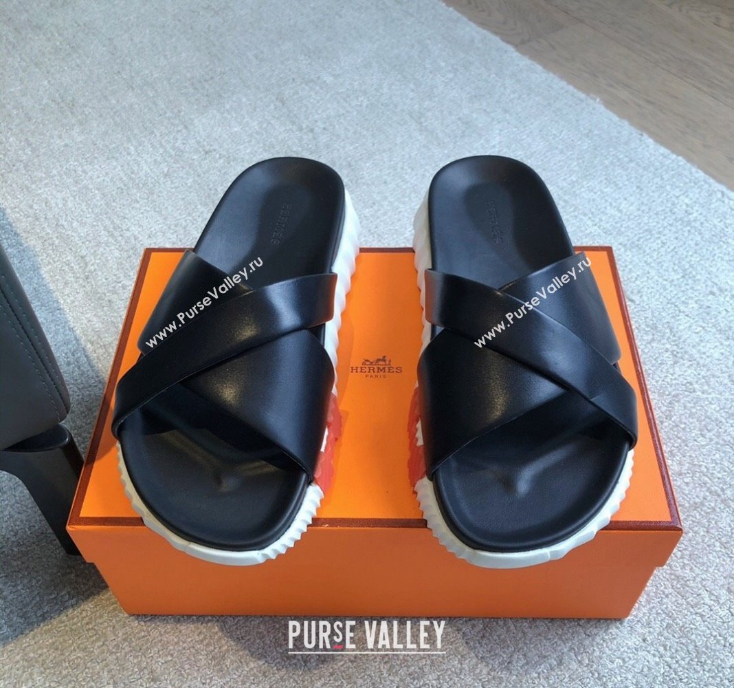 Hermes Infra Slide Sandals in Nappa Leather Black 2024 (XC-240226085)