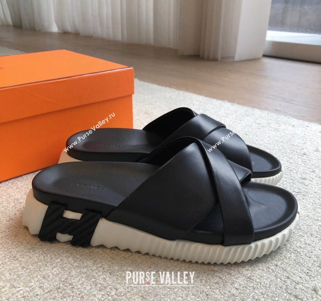 Hermes Infra Slide Sandals in Nappa Leather Black 2024 (XC-240226085)