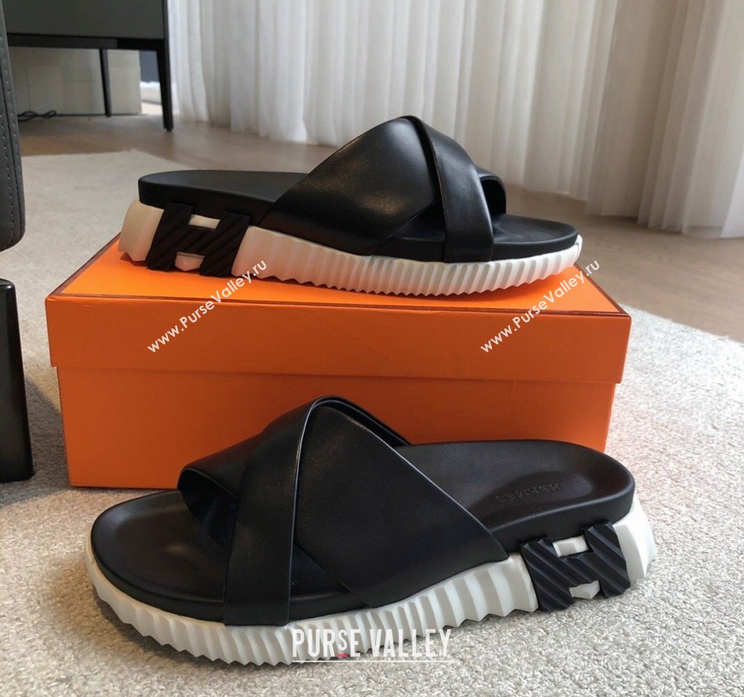Hermes Infra Slide Sandals in Nappa Leather Black 2024 (XC-240226085)