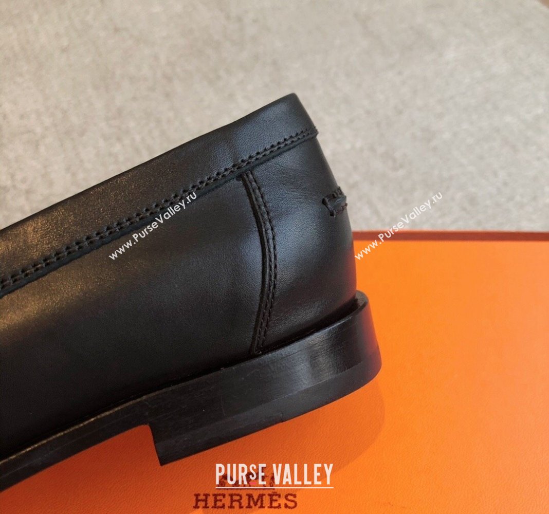 Hermes Destin Loafers in Fringed Calfskin with Kelly Buckle Black/Silver 2024 0226 (XC-240226088)