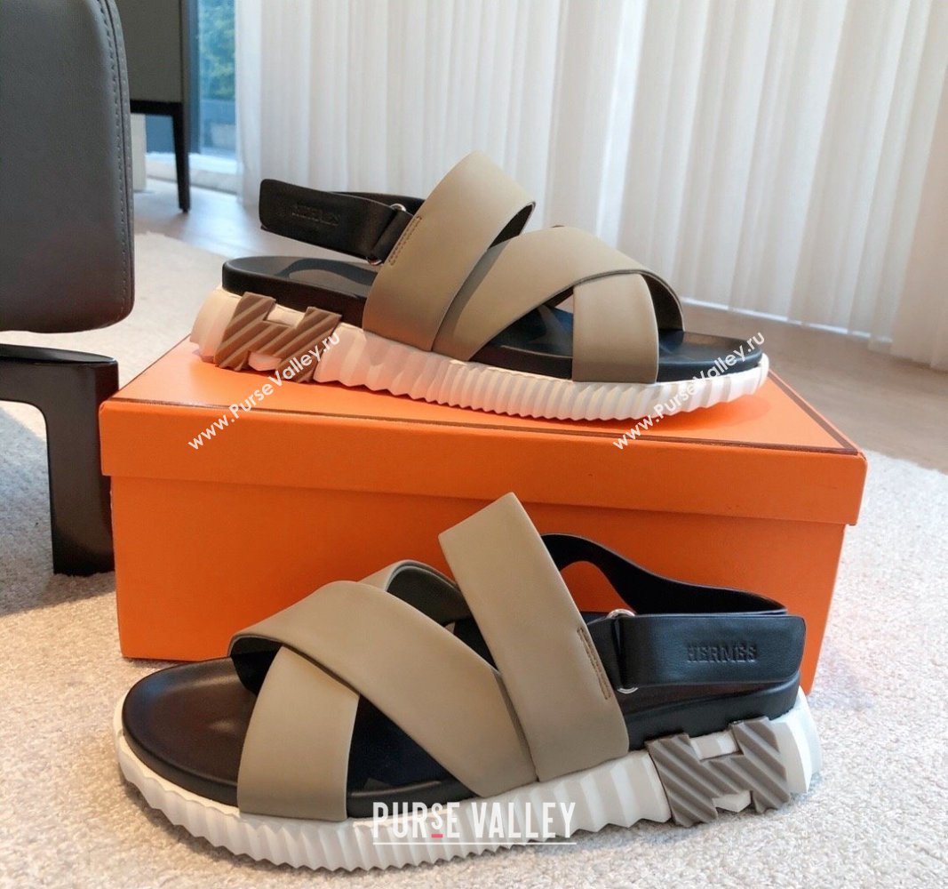 Hermes Electric Sandals in Calfskin Leather Khaki 2024 (MD-240326114)