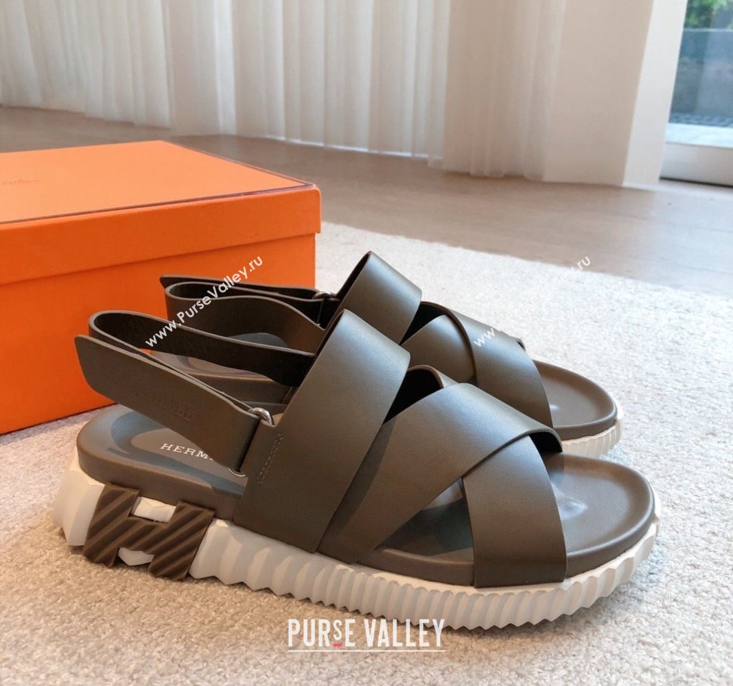 Hermes Electric Sandals in Calfskin Leather Grey 2024 (MD-240326115)