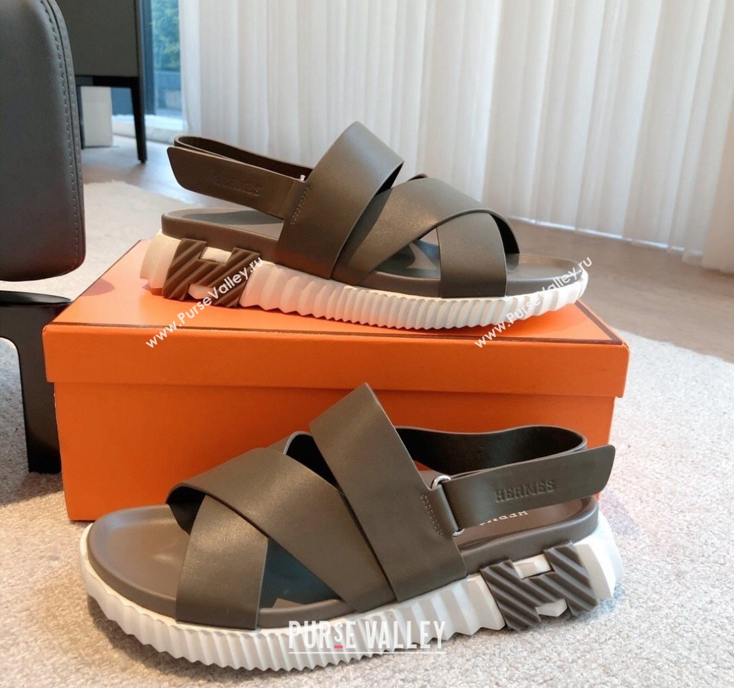 Hermes Electric Sandals in Calfskin Leather Grey 2024 (MD-240326115)