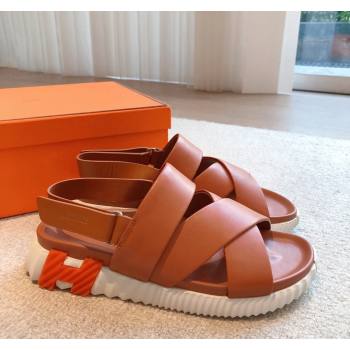 Hermes Electric Sandals in Calfskin Leather Brown/Orange 2024 (MD-240326116)