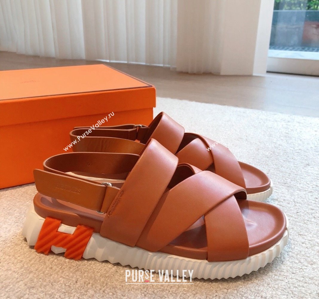 Hermes Electric Sandals in Calfskin Leather Brown/Orange 2024 (MD-240326116)