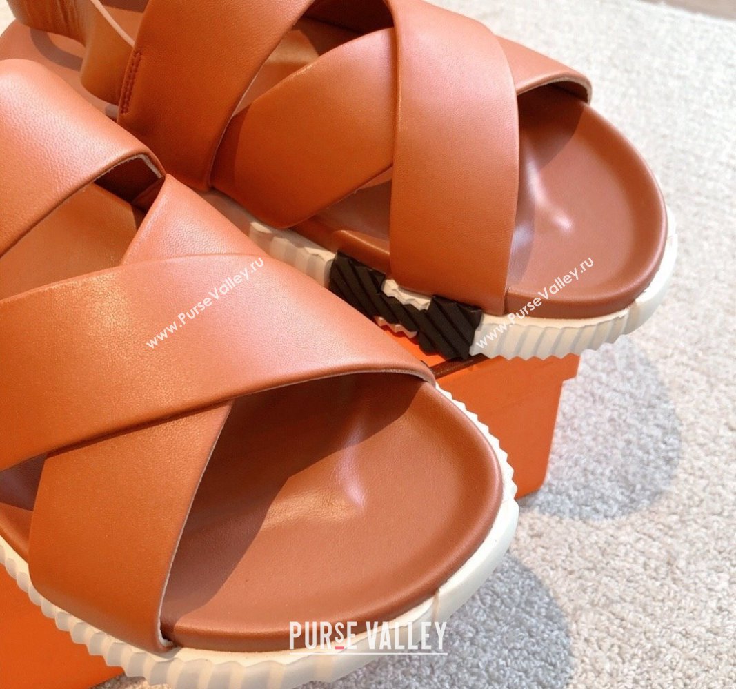 Hermes Electric Sandals in Calfskin Leather Brown/Orange 2024 (MD-240326116)