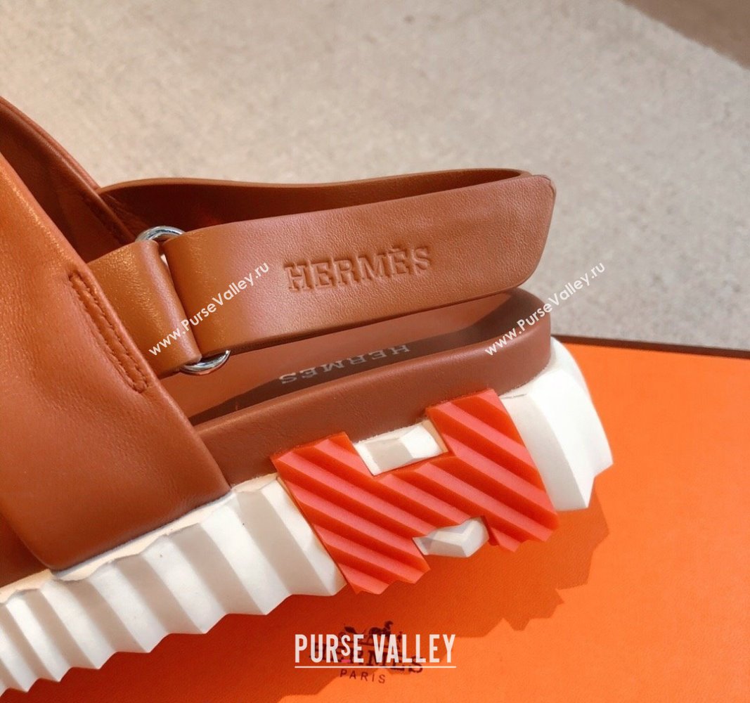Hermes Electric Sandals in Calfskin Leather Brown/Orange 2024 (MD-240326116)