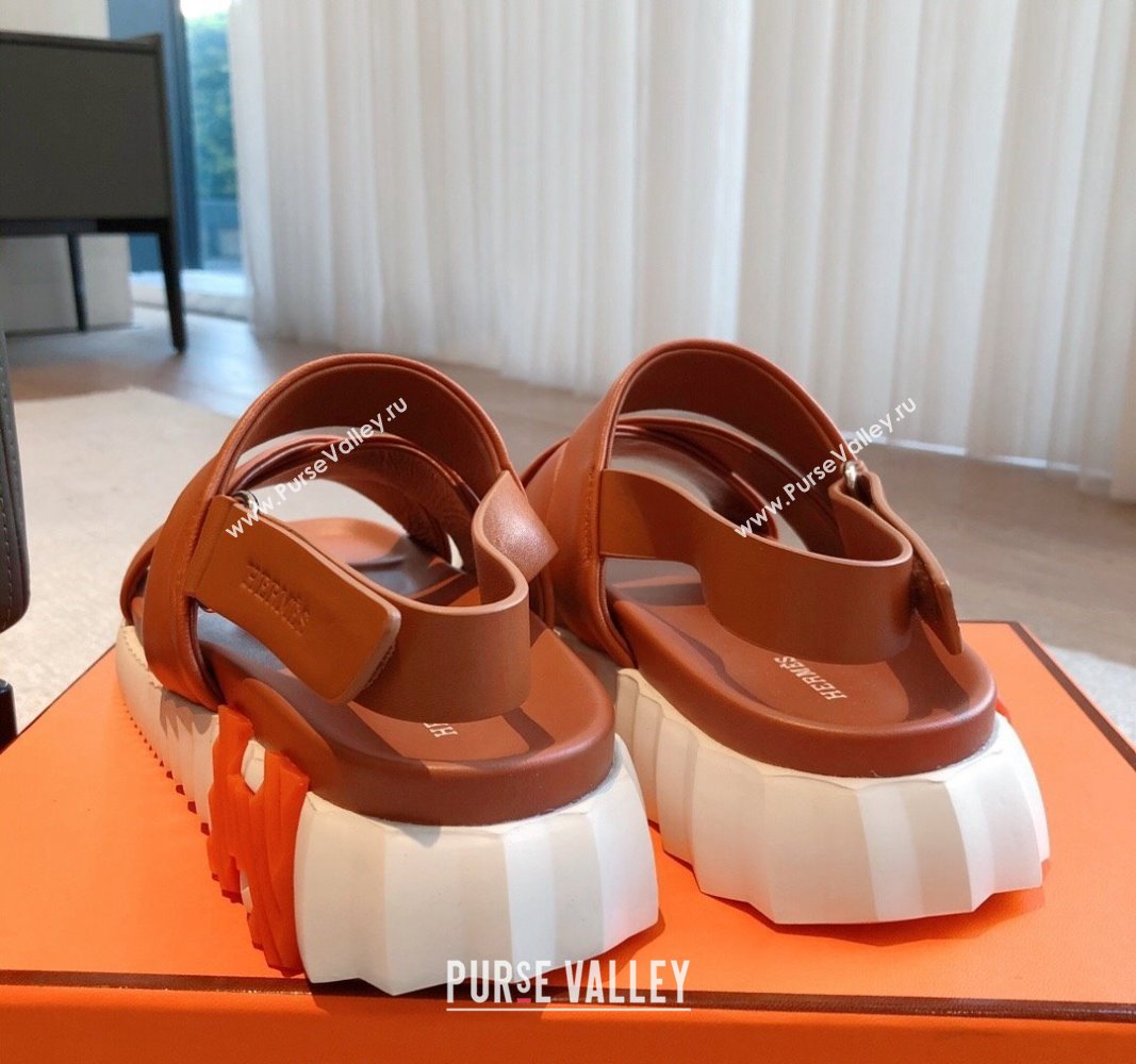 Hermes Electric Sandals in Calfskin Leather Brown/Orange 2024 (MD-240326116)