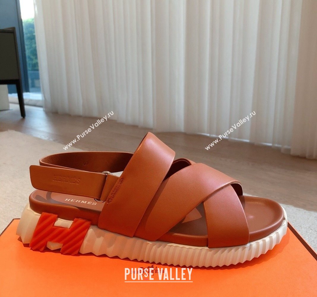 Hermes Electric Sandals in Calfskin Leather Brown/Orange 2024 (MD-240326116)