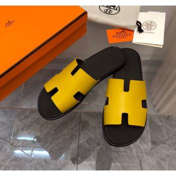 Hermes Mens Classic Izmir Flat Slide Sandals in Palm-Grained Leather Yellow 2024 NO.09 (MD-240327023)