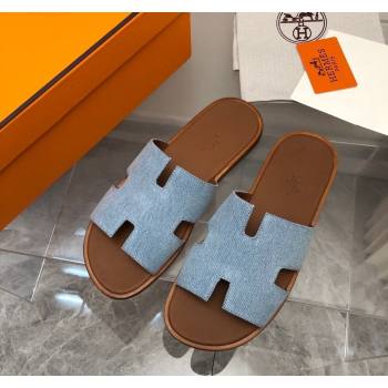 Hermes Mens Classic Izmir Flat Slide Sandals in Denim Light Blue 2024 NO.07 (MD-240327025)