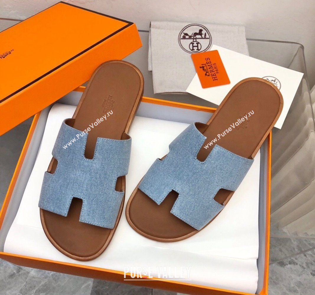 Hermes Mens Classic Izmir Flat Slide Sandals in Denim Light Blue 2024 NO.07 (MD-240327025)