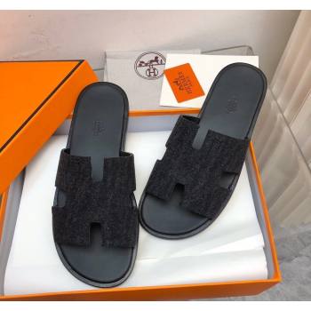 Hermes Mens Classic Izmir Flat Slide Sandals in Denim Black 2024 NO.06 (MD-240327026)