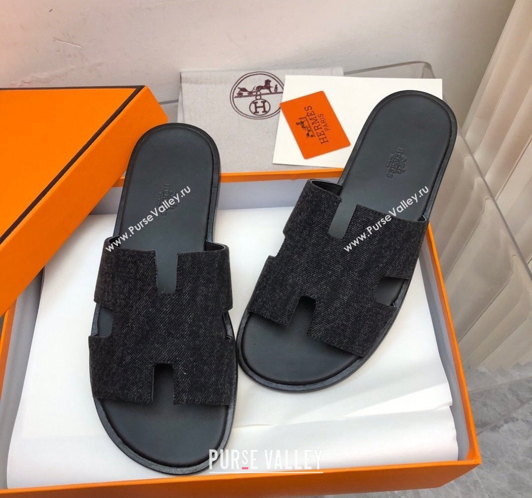 Hermes Mens Classic Izmir Flat Slide Sandals in Denim Black 2024 NO.06 (MD-240327026)