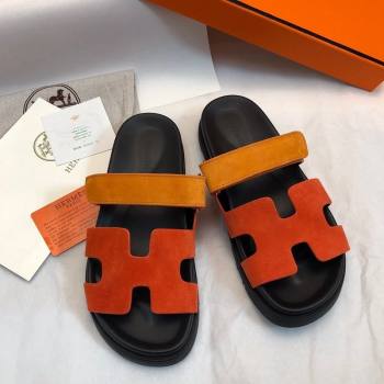 Hermes Chypre Flat Sandals in Suede Orange/Yellow 2024 0327 (MD-240327033)