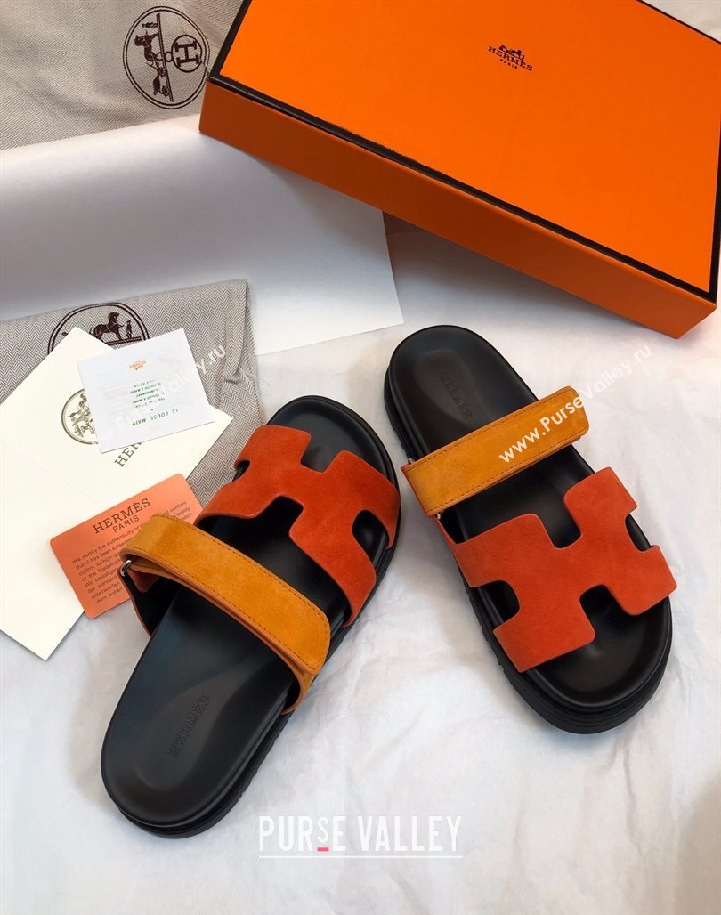 Hermes Chypre Flat Sandals in Suede Orange/Yellow 2024 0327 (MD-240327033)