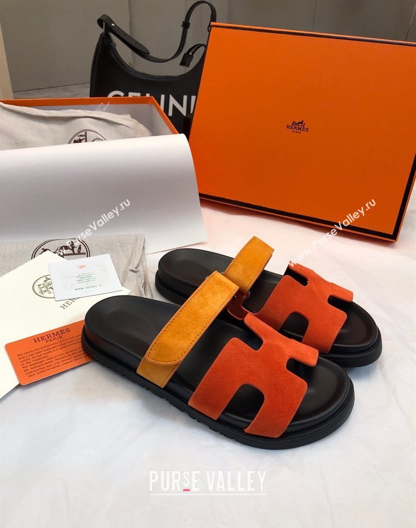 Hermes Chypre Flat Sandals in Suede Orange/Yellow 2024 0327 (MD-240327033)