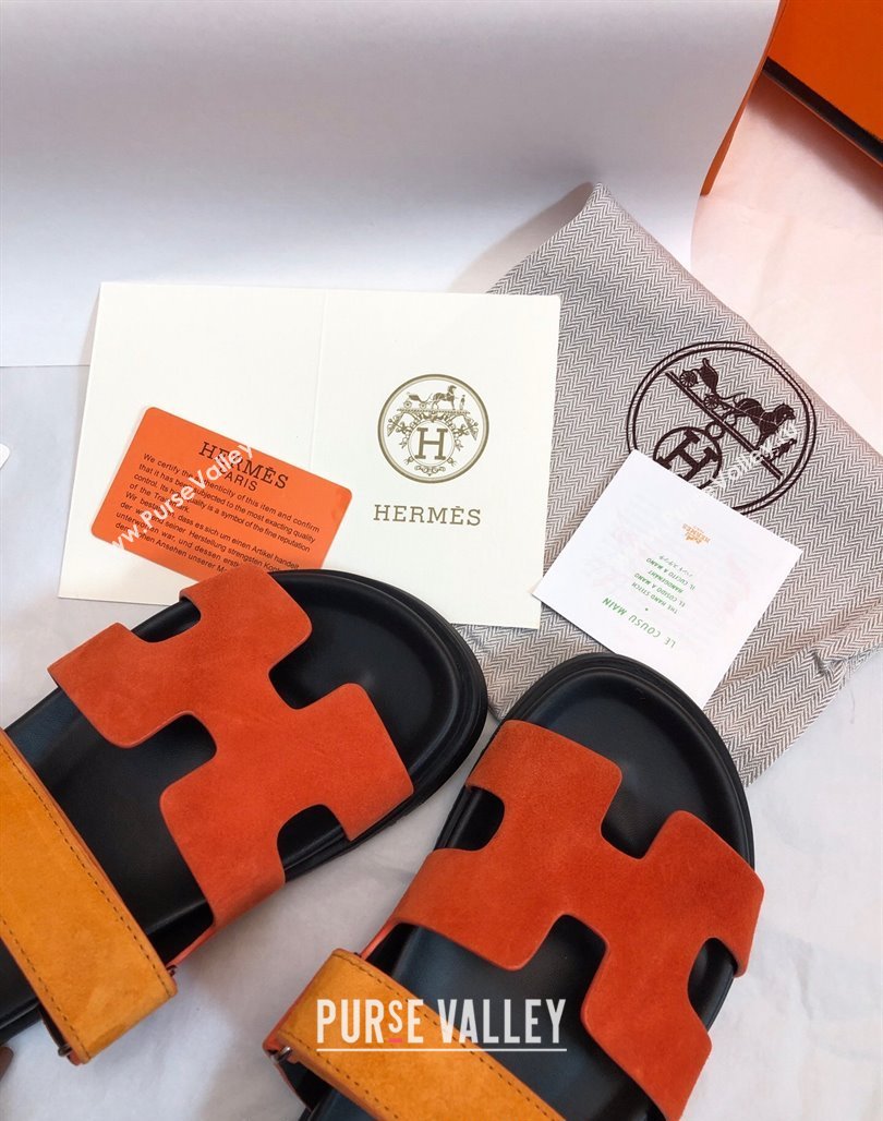 Hermes Chypre Flat Sandals in Suede Orange/Yellow 2024 0327 (MD-240327033)