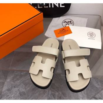 Hermes Chypre Flat Sandals in Calfskin Light Grey 2024 0327 (MD-240327040)