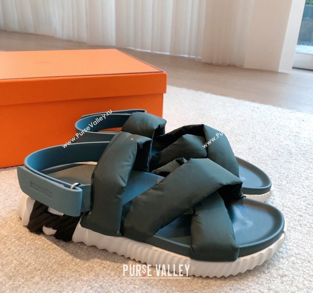 Hermes Electric Sandals in Technical Fabric Dark Green 2024 (MD-240326103)