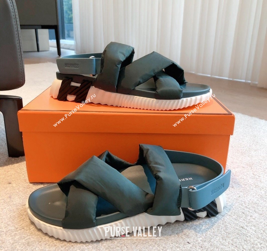 Hermes Electric Sandals in Technical Fabric Dark Green 2024 (MD-240326103)