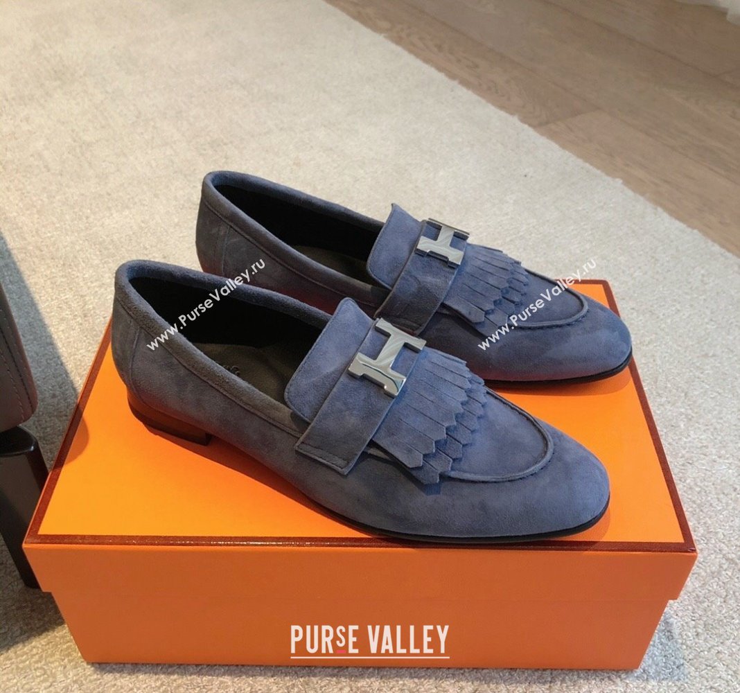 Hermes Royal Loafers in Suede with Fringe Dark Blue 2024 0425 (XC-240425190)