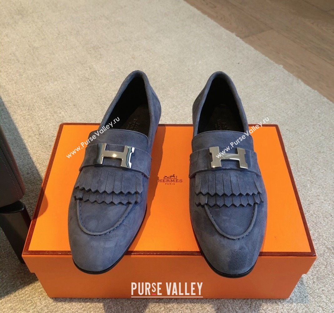 Hermes Royal Loafers in Suede with Fringe Dark Blue 2024 0425 (XC-240425190)