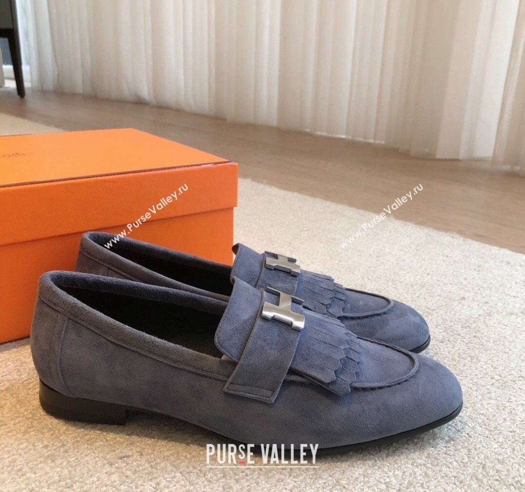 Hermes Royal Loafers in Suede with Fringe Dark Blue 2024 0425 (XC-240425190)