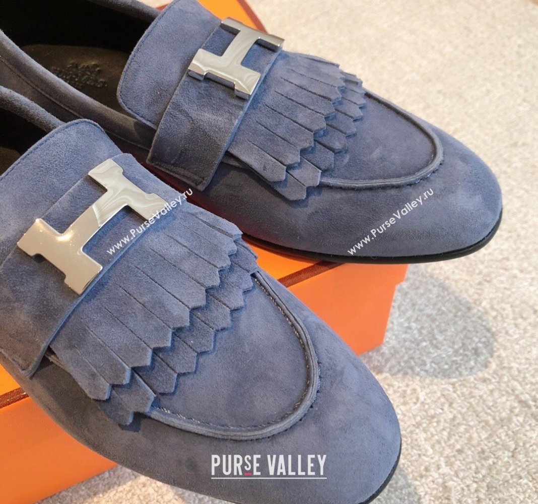 Hermes Royal Loafers in Suede with Fringe Dark Blue 2024 0425 (XC-240425190)