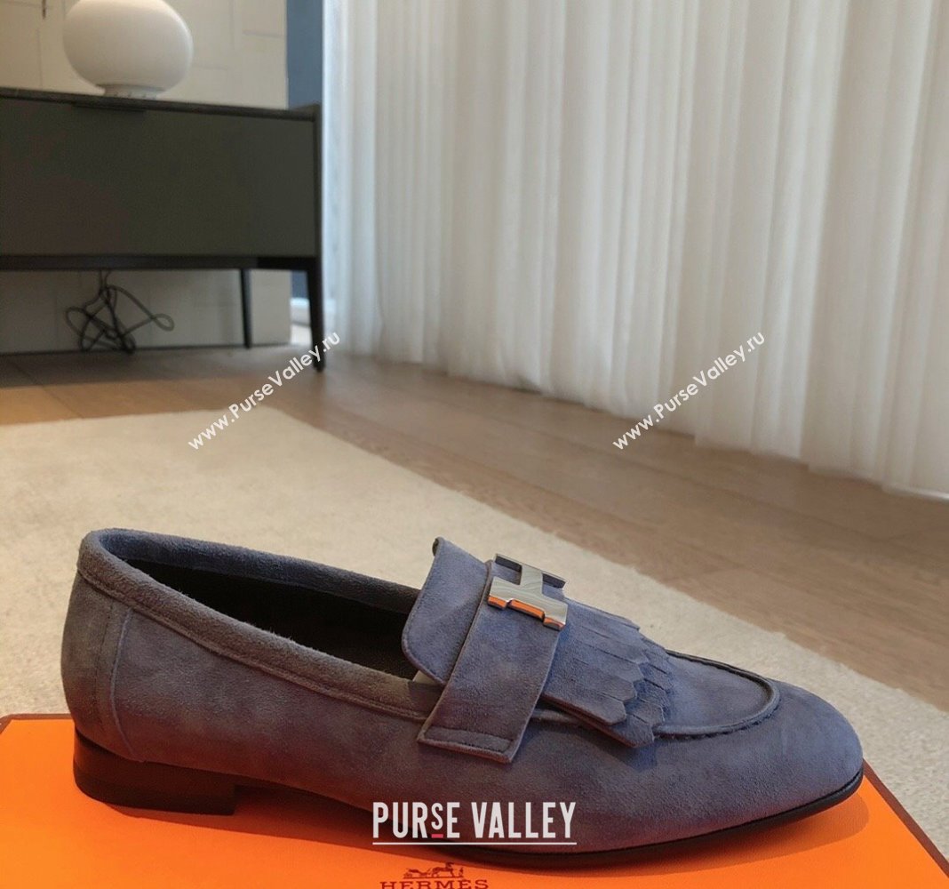 Hermes Royal Loafers in Suede with Fringe Dark Blue 2024 0425 (XC-240425190)