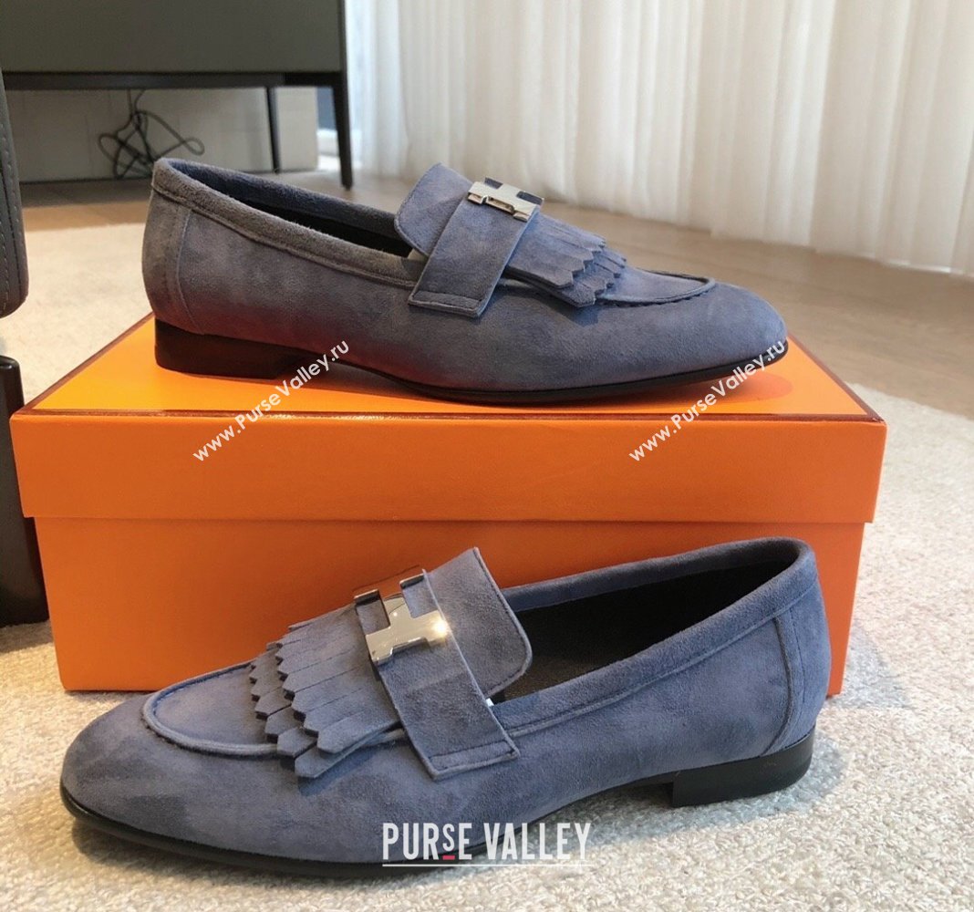 Hermes Royal Loafers in Suede with Fringe Dark Blue 2024 0425 (XC-240425190)